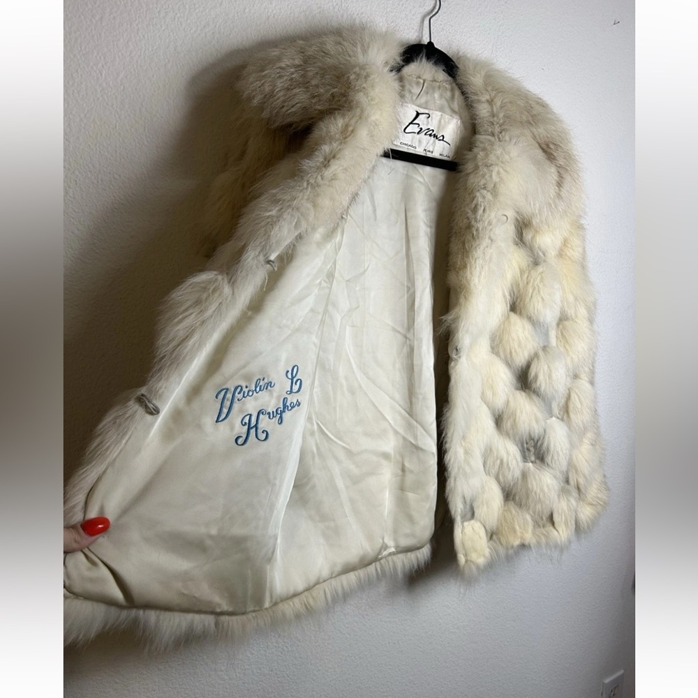 Vintage White Fox Fur Patchwork Leather Jacket Coat Ivory Evan’s 60s 70s M RARE - Picture 5 of 15